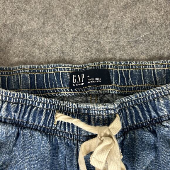 GAP Denim High Rise Wide Leg Cargo Pants Women’s Medium Blue Jeans Elastic Waist - Picture 3 of 9